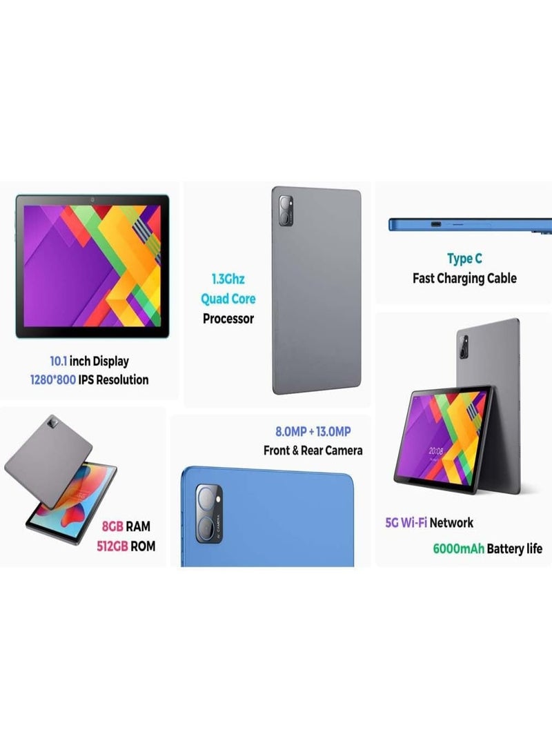 TIGER TAB11 PRO 10.1” Android Tablet – 8GB RAM, 512GB Storage, Octa-Core, 6000mAh Battery, 5G, Dual Camera, IPS Display, Smooth Performance, Stylish Blue - Image 4